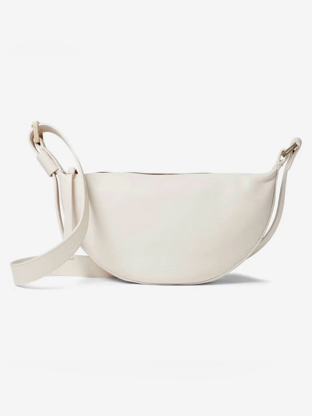 All Saints Genuine Leather Half Moon Crossbody Strap Bag / Bone